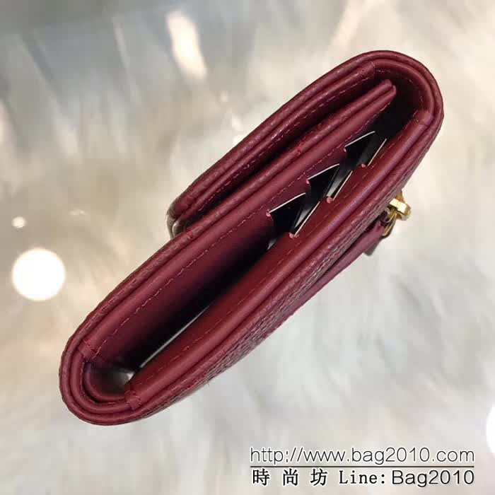 CHANEL香奈兒 新款leboy短三折錢包 荔枝牛皮綾格紋 復古金扣 80734  DJC3159